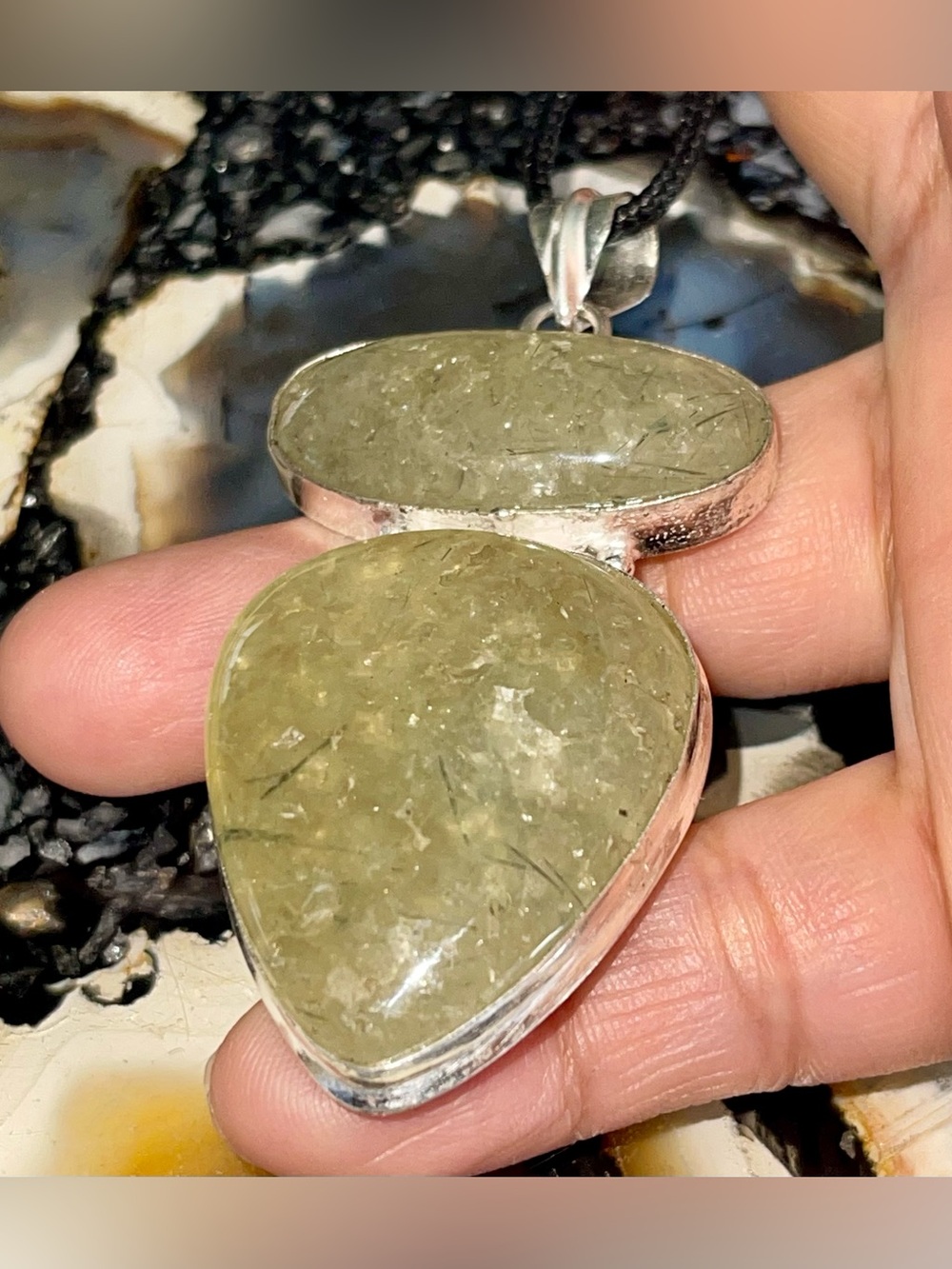 Large Moss Prehnite Pendant 2 7/8”